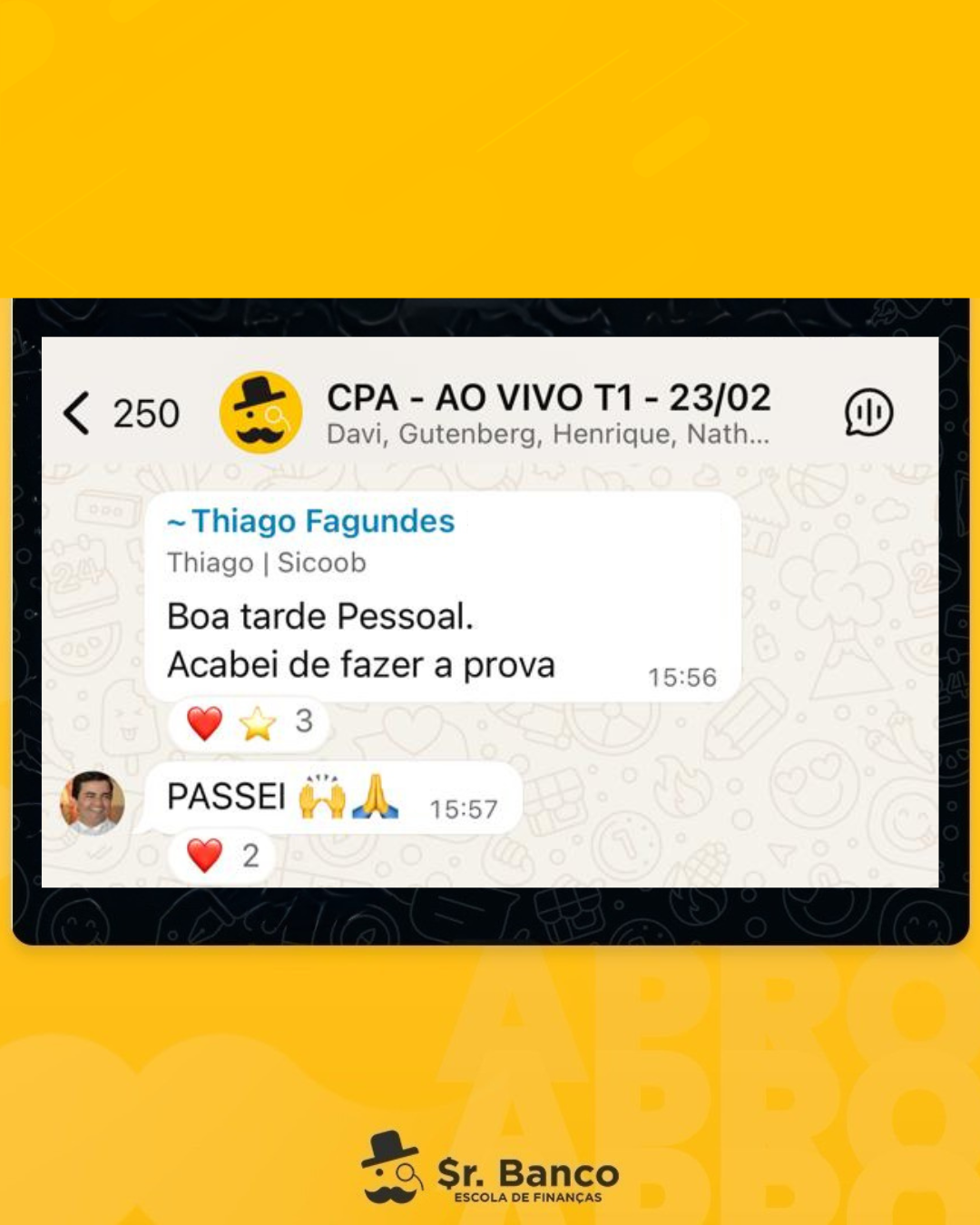Print de aluno aprovado — Thiago Fagundes celebrando a aprovação na prova