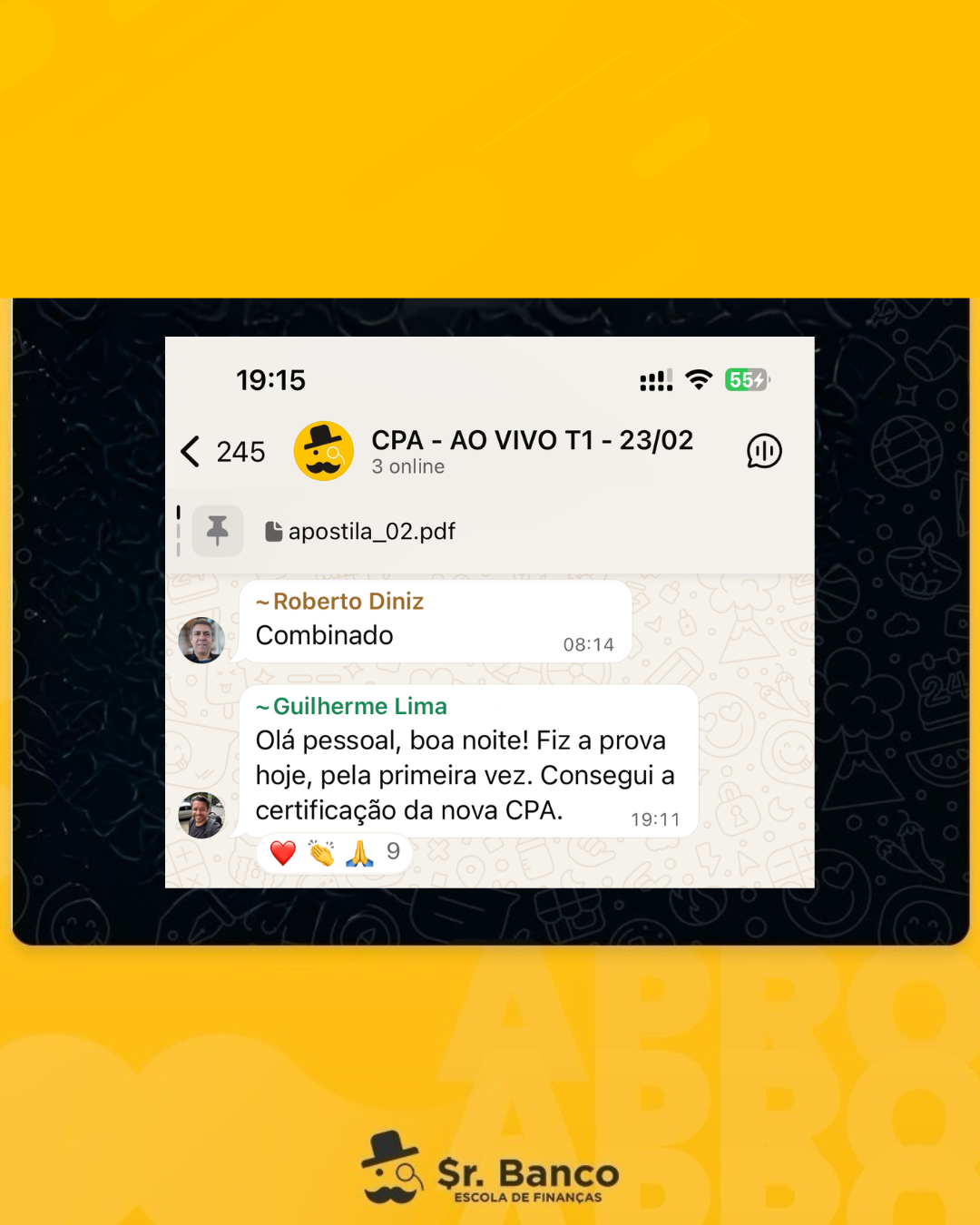 Print de aluno aprovado — Guilherme Lima conquistou a nova CPA